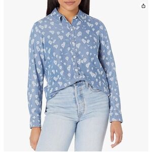 Foxcroft NY Hot Air Balloons Button Down Shirt Tencel Women's 12 Denim XL‎